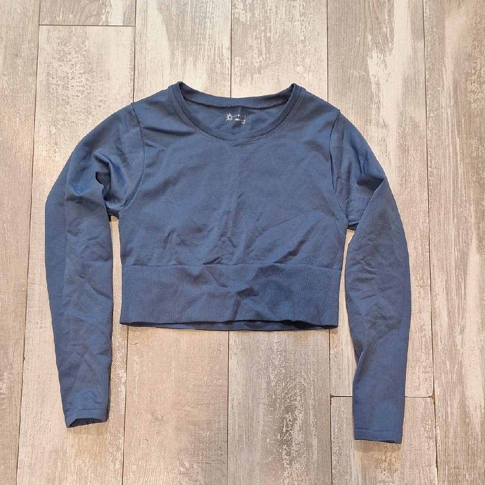 AERIE OFFLINE Blue Long Sleeve Crop Top Size Medium